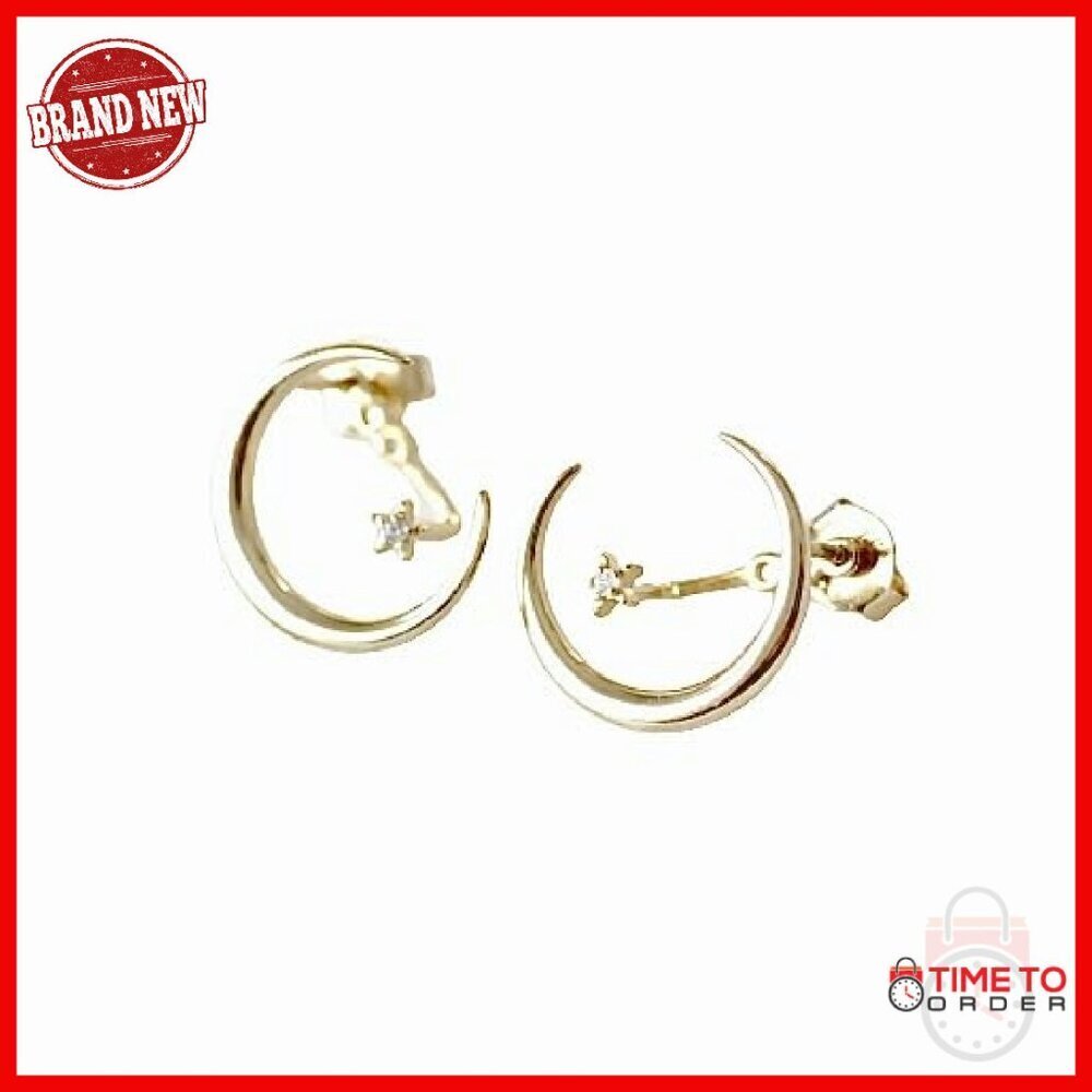 Sterling Silver Moon Star Ear Jackets Adjustable 14mm Gold Finish